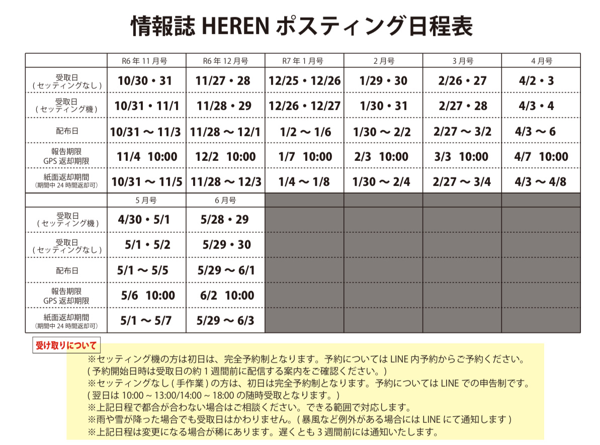 ポスティング日程表